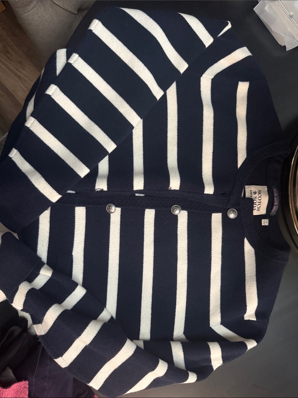 Scotch & Soda Navy and White Striped Button Cardigan